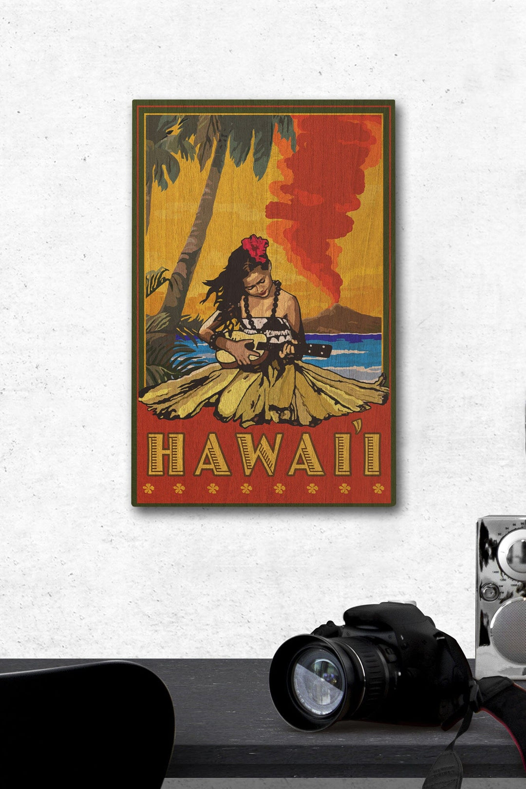 Hawaii, Hula Girl & Ukulele, Lantern Press Artwork, Wood Signs and Postcards Wood Lantern Press 12 x 18 Wood Gallery Print 