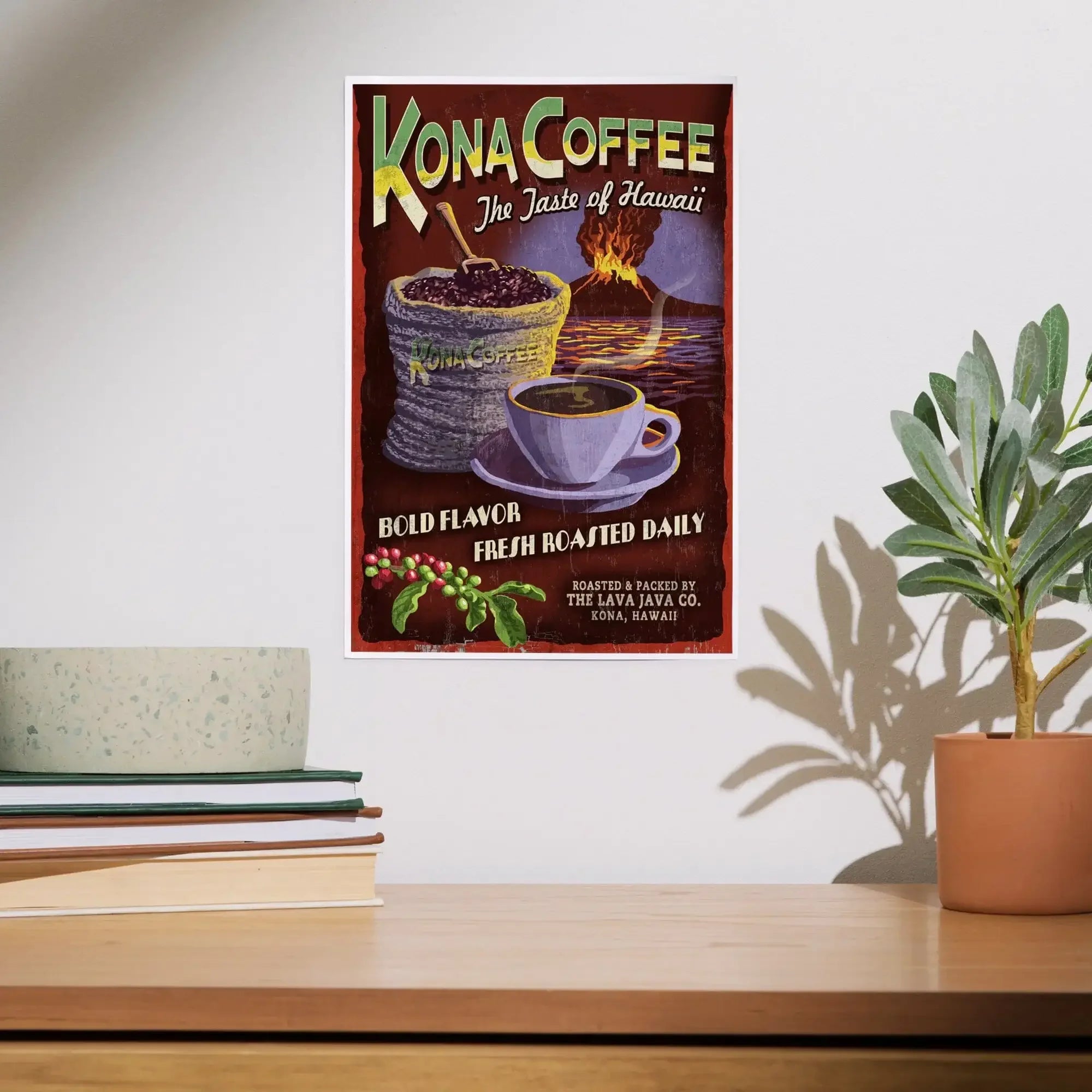 ハワイ　KONA Coffee　看板　インテリア　ウッド Hawaii, Kona Coffee Vintage Sign art prints, metal signs – Lantern