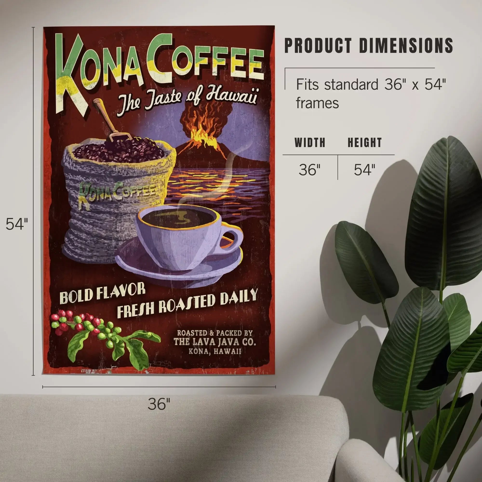 Hawaii, Kona Coffee Vintage Sign art prints, metal signs – Lantern