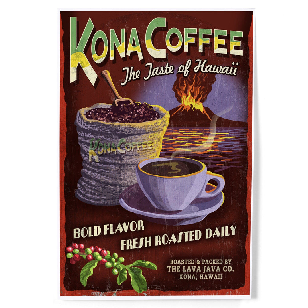 Hawaii, Kona Coffee Vintage Sign, Art & Giclee Prints Art Lantern Press 