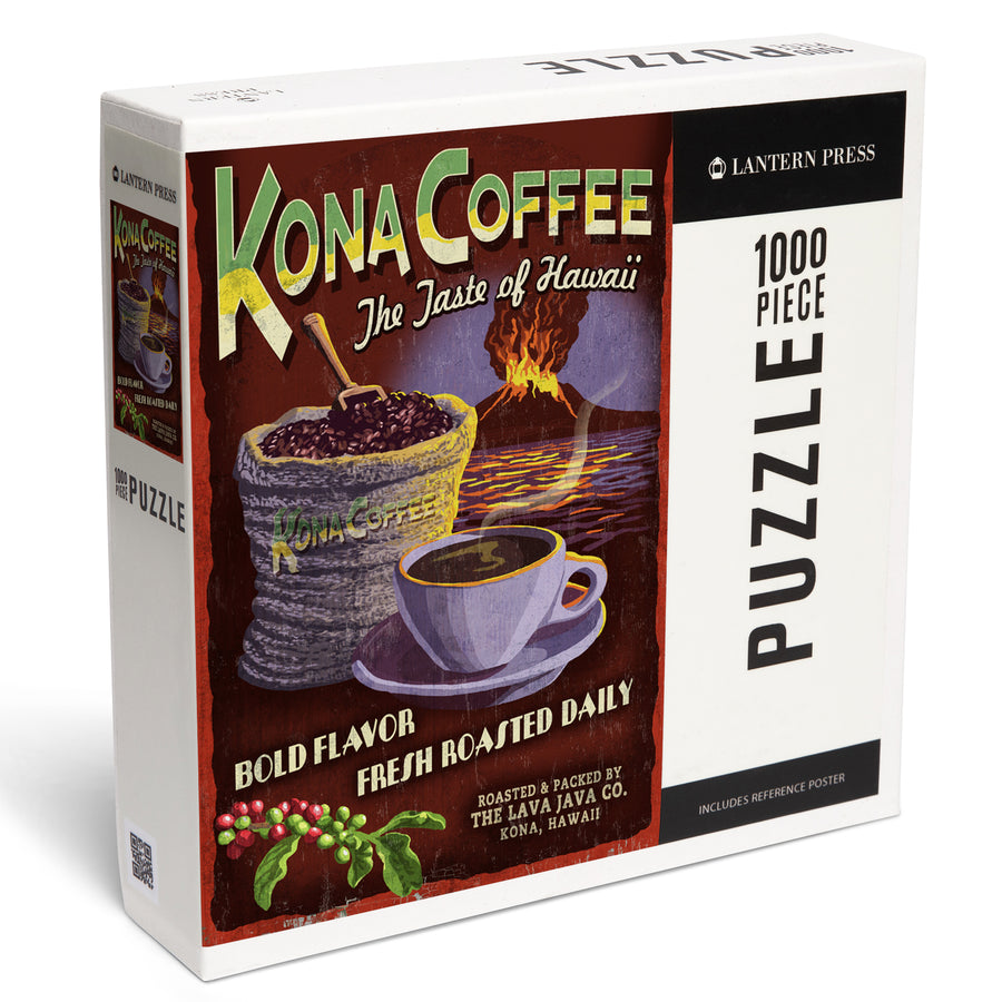 Hawai‘i, Kona Coffee Vintage Sign, Jigsaw Puzzle Puzzle Lantern Press 