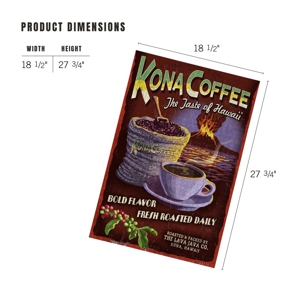 Hawaii, Kona Coffee Vintage Sign, Jigsaw Puzzle Puzzle Lantern Press 