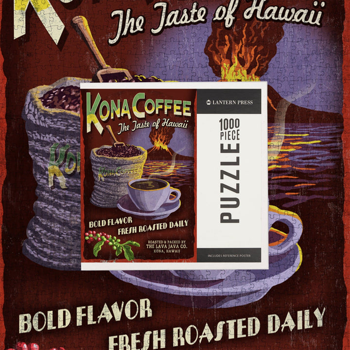 Hawaii, Kona Coffee Vintage Sign, Jigsaw Puzzle Puzzle Lantern Press 