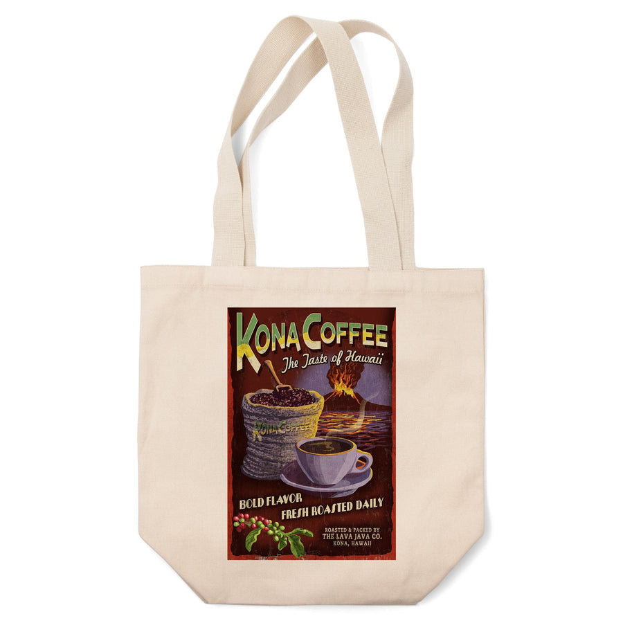 Hawaii, Kona Coffee Vintage Sign, Lantern Press Artwork, Tote Bag Totes Lantern Press 