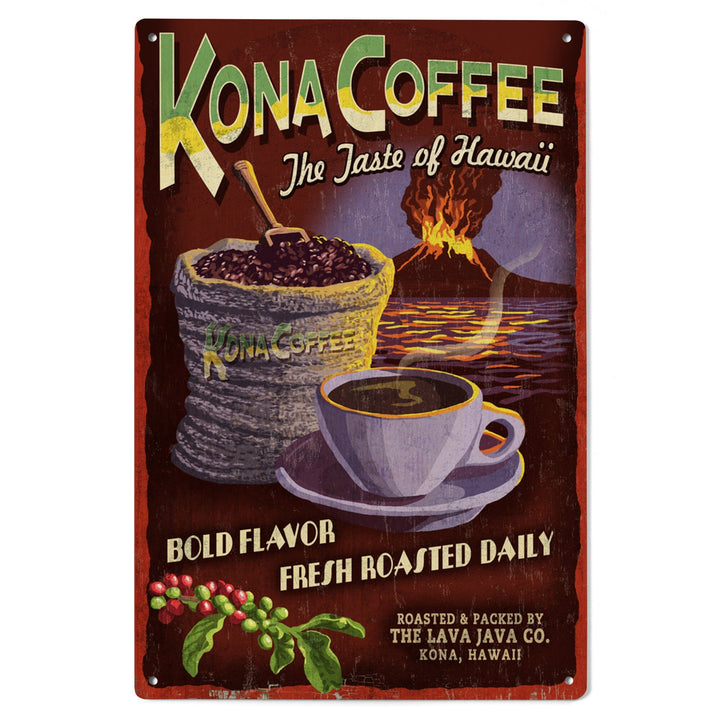 Hawaii, Kona Coffee Vintage Sign, Lantern Press Artwork, Wood Signs and Postcards Wood Lantern Press 