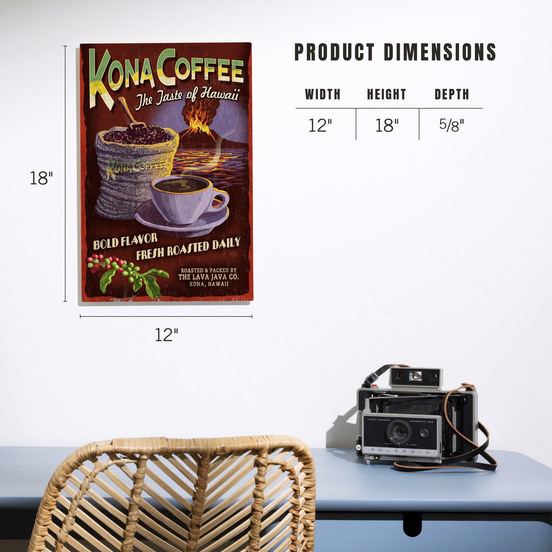 Hawaii, Kona Coffee Vintage Sign, Lantern Press Artwork, Wood Signs and Postcards Wood Lantern Press 