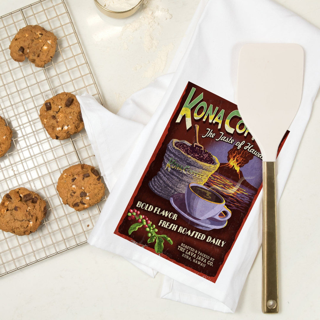 Hawai‘i, Kona Coffee Vintage Sign, Organic Cotton Kitchen Tea Towels Kitchen Lantern Press 