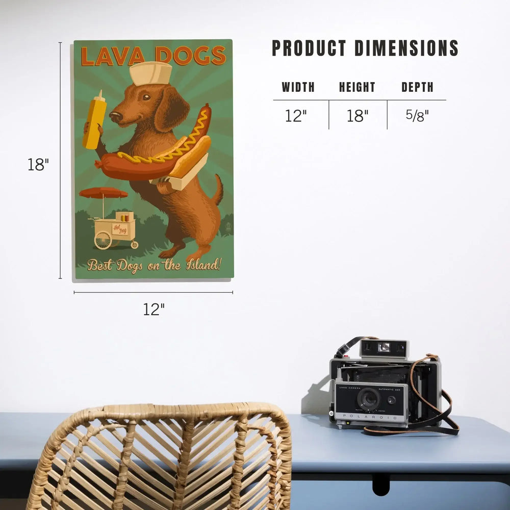 Hawaii, Lava Hot Dogs, Best Dogs on the Island, Dachshund, Retro Hotdog Ad, Lantern Press, Wood Signs and Postcards - Lantern Press