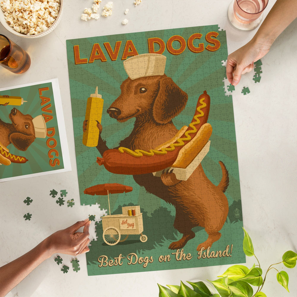 Hawaii, Lava Hot Dogs, Best Dogs on the Island, Dachshund, Retro Hotdog Ad Press, Jigsaw Puzzle Puzzle Lantern Press 