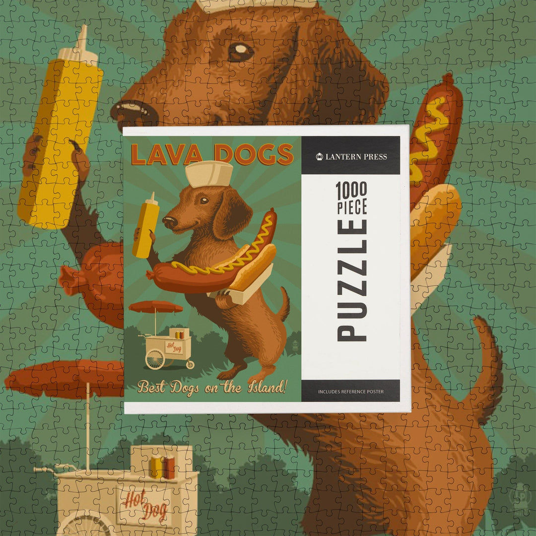 Hawaii, Lava Hot Dogs, Best Dogs on the Island, Dachshund, Retro Hotdog Ad Press, Jigsaw Puzzle Puzzle Lantern Press 