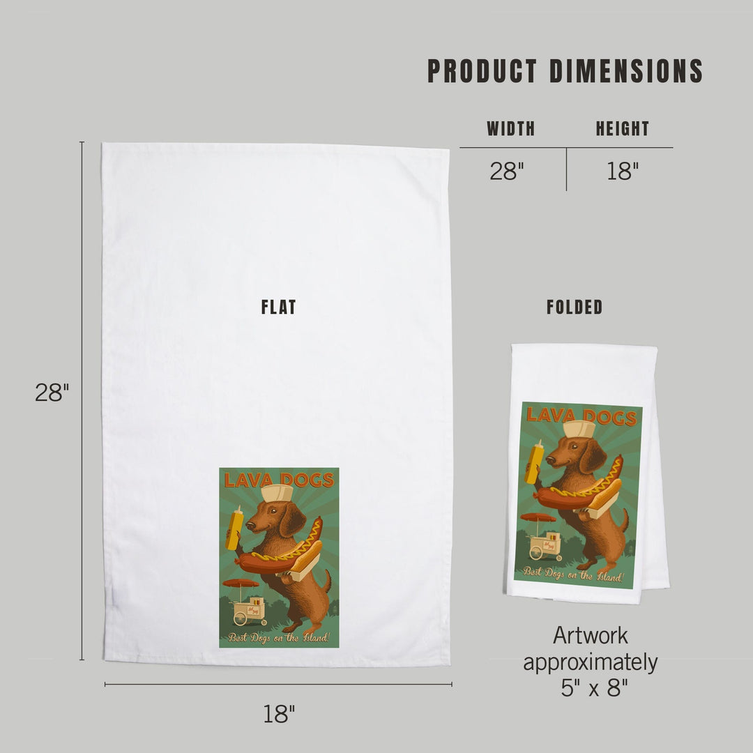 Hawaii, Lava Hot Dogs, Best Dogs on the Island, Dachshund, Retro Hotdog Ad Press, Organic Cotton Kitchen Tea Towels Kitchen Lantern Press 