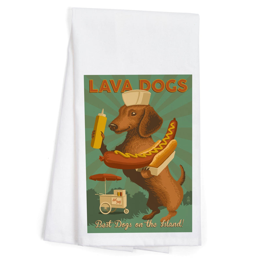 Hawaii, Lava Hot Dogs, Best Dogs on the Island, Dachshund, Retro Hotdog Ad Press, Organic Cotton Kitchen Tea Towels Kitchen Lantern Press 