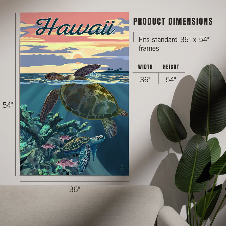 Hawaii, Loggerhead Sea Turtle and Sunset, Art & Giclee Prints Art Lantern Press 
