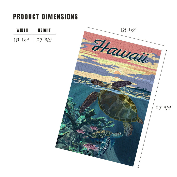 Hawaii, Loggerhead Sea Turtle and Sunset, Jigsaw Puzzle Puzzle Lantern Press 