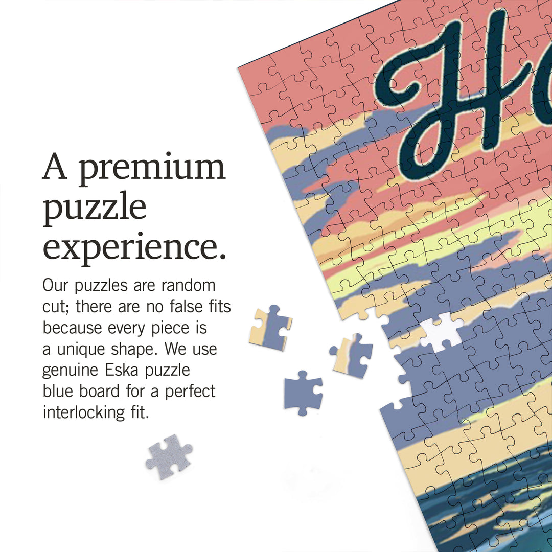 Hawaii, Loggerhead Sea Turtle and Sunset, Jigsaw Puzzle Puzzle Lantern Press 