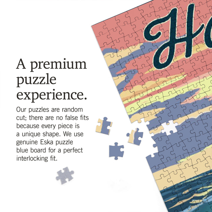 Hawaii, Loggerhead Sea Turtle and Sunset, Jigsaw Puzzle Puzzle Lantern Press 