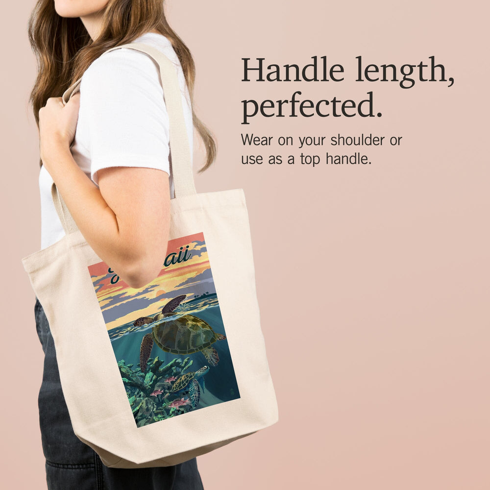 Hawaii, Loggerhead Sea Turtle and Sunset, Tote Bag Totes Lantern Press 