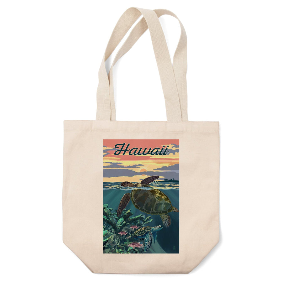 Hawaii, Loggerhead Sea Turtle & Sunset, Lantern Press Artwork, Tote Bag Totes Lantern Press 