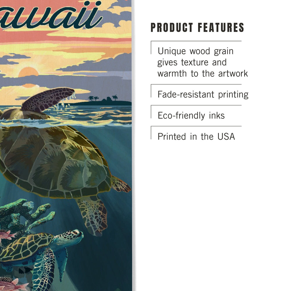 Hawaii, Loggerhead Sea Turtle & Sunset, Lantern Press Artwork, Wood Signs and Postcards Wood Lantern Press 
