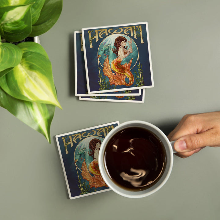 Hawaii, Mermaid, Coasters Coasters Lantern Press 