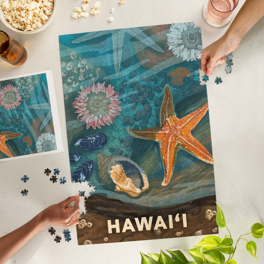 Hawaii, Painterly, Tiny World Huge Wonders, Starfish and Shells, Jigsaw Puzzle Puzzle Lantern Press 
