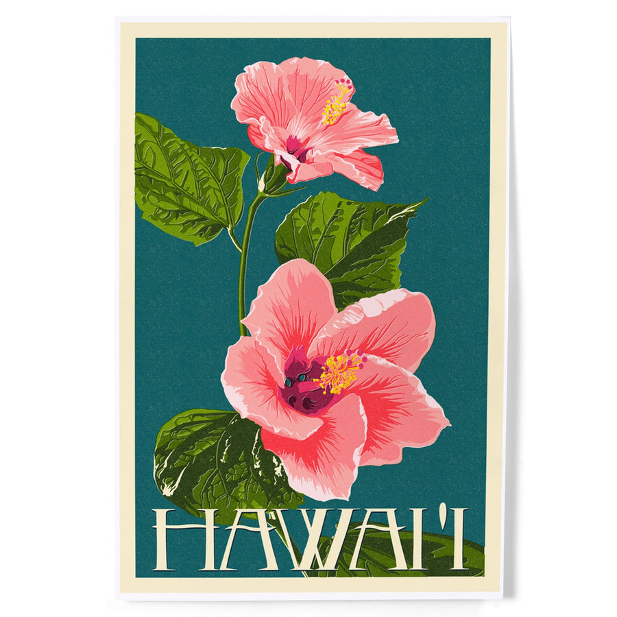 Hawaii, Pink Hibiscus Flower Letterpress, Art & Giclee Prints Art Lantern Press 