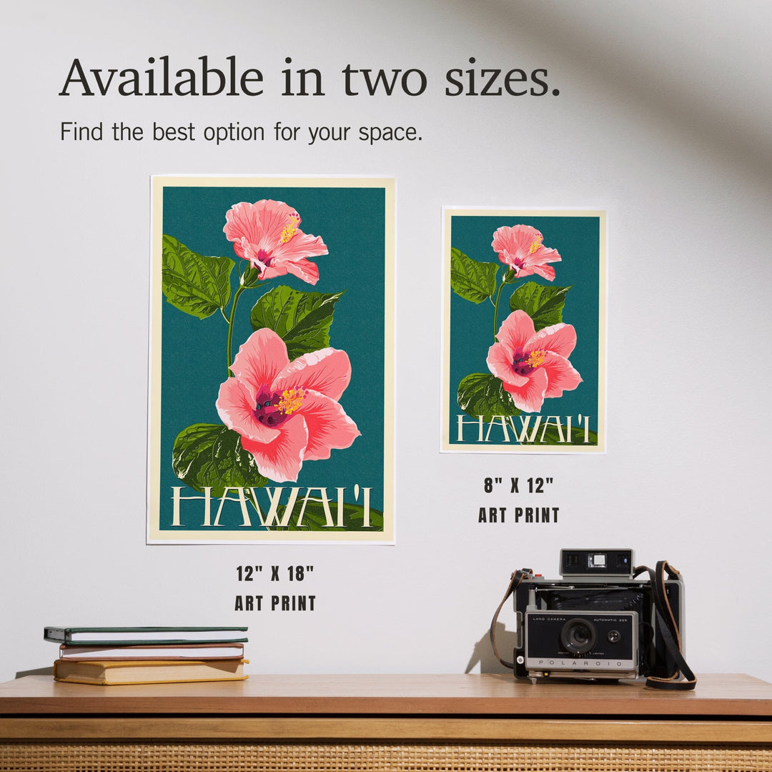 Hawaii, Pink Hibiscus Flower Letterpress, Art & Giclee Prints Art Lantern Press 