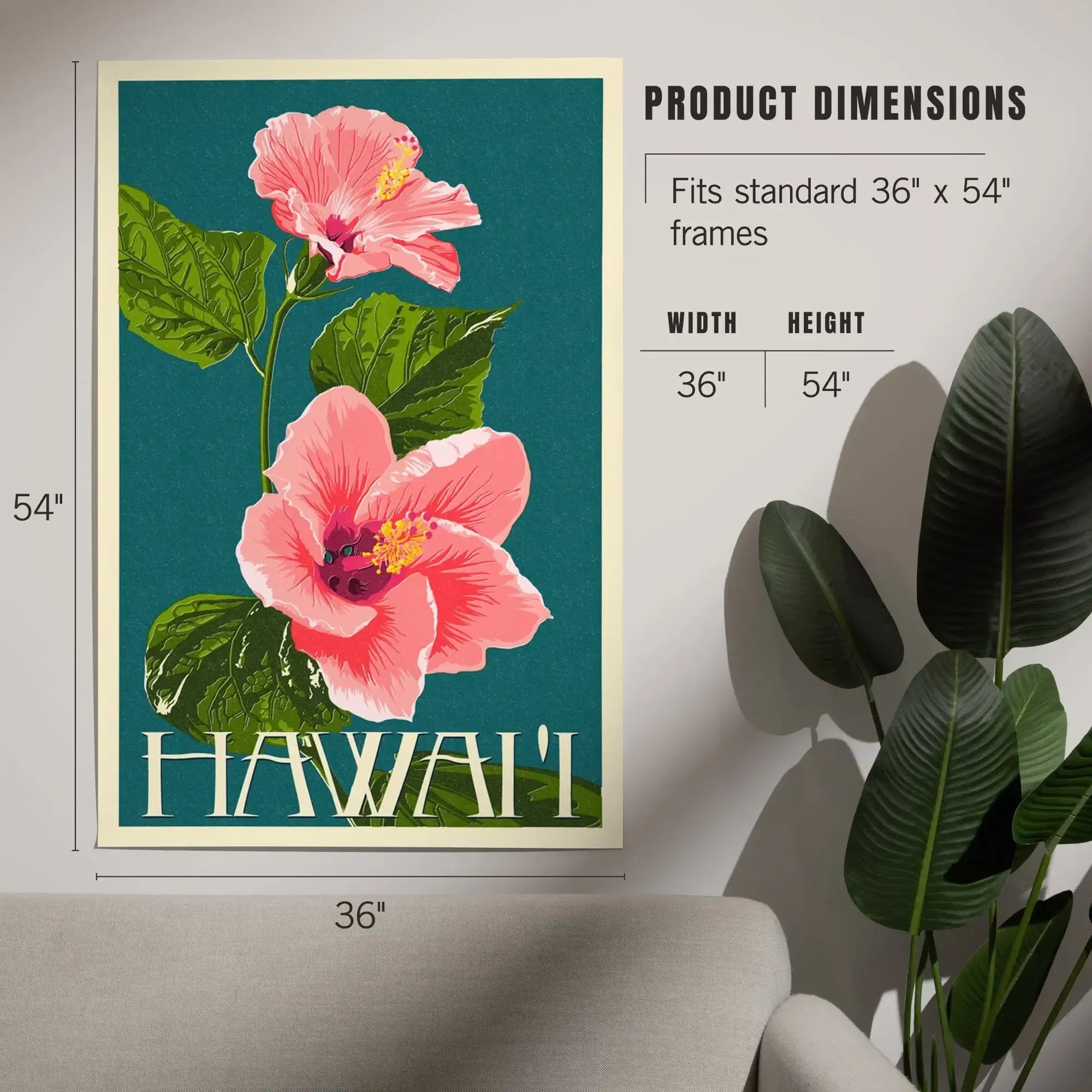 Hawaii, Pink Hibiscus Flower Letterpress art prints, metal signs