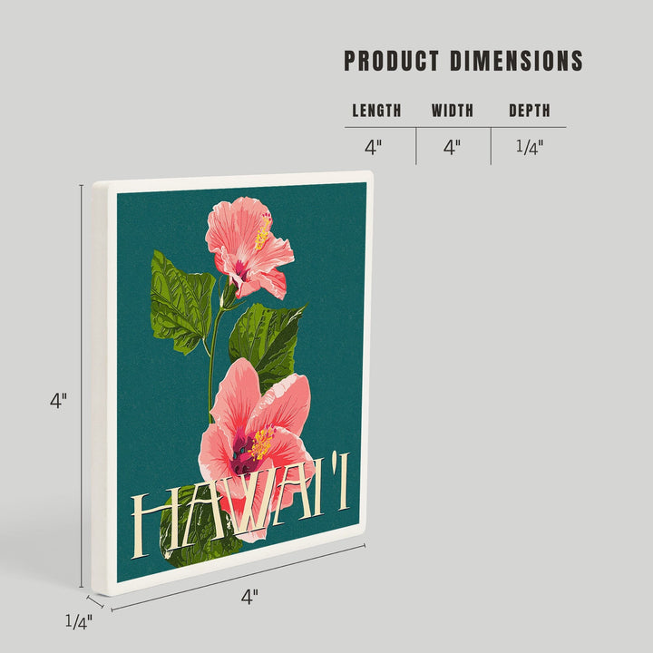 Hawaii, Pink Hibiscus Flower Letterpress, Coasters Coasters Lantern Press 