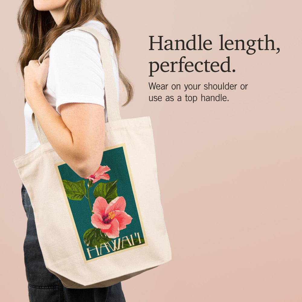 Hawaii, Pink Hibiscus Flower Letterpress, Tote Bag Totes Lantern Press 