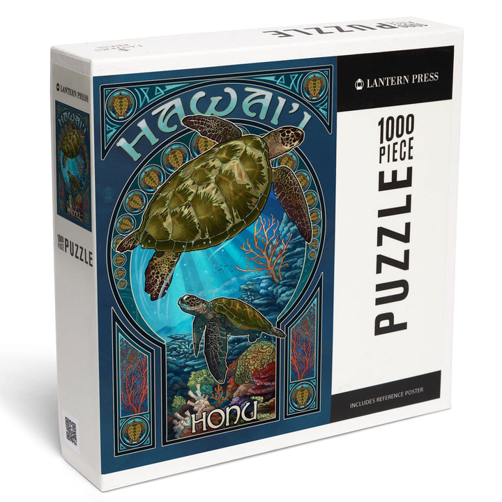 Hawaii, Sea Turtle Art Nouveau, Jigsaw Puzzle Puzzle Lantern Press 