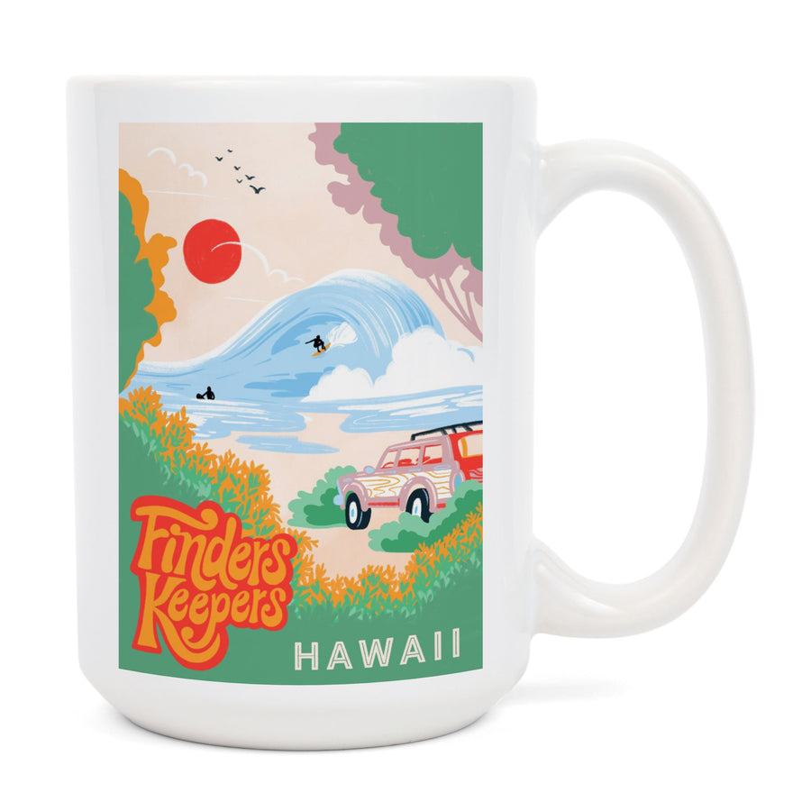 Hawaii, Secret Surf Spot Collection, Surf Scene At The Beach, Finders Keepers, Lantern Press Artwork, Ceramic Mug Mugs Lantern Press 