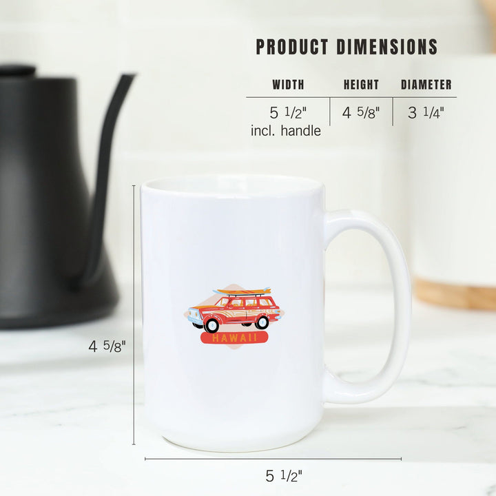 Hawaii, Secret Surf Spot, Woody Wagon with Surfboards, Contour, Lantern Press Artwork, Ceramic Mug - Lantern Press
