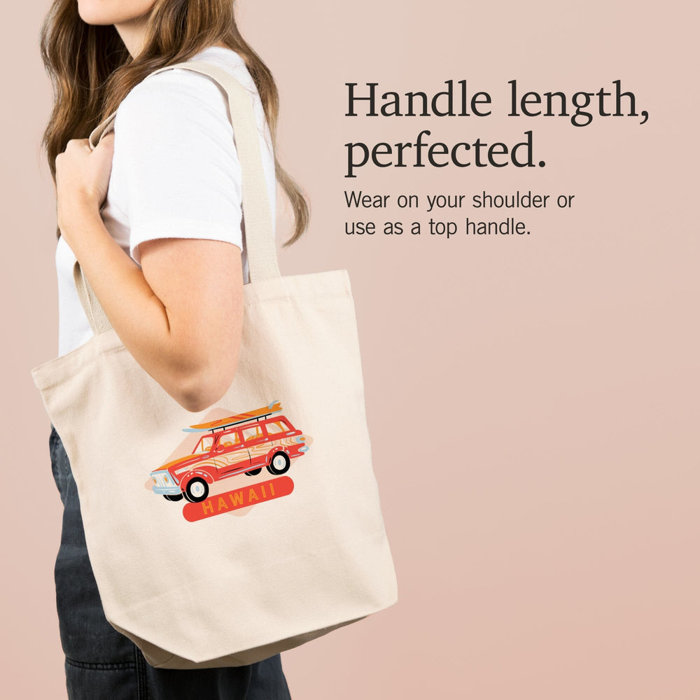 Hawai‘i, Secret Surf Spot, Woody Wagon with Surfboards,, Tote Bag Totes Lantern Press 