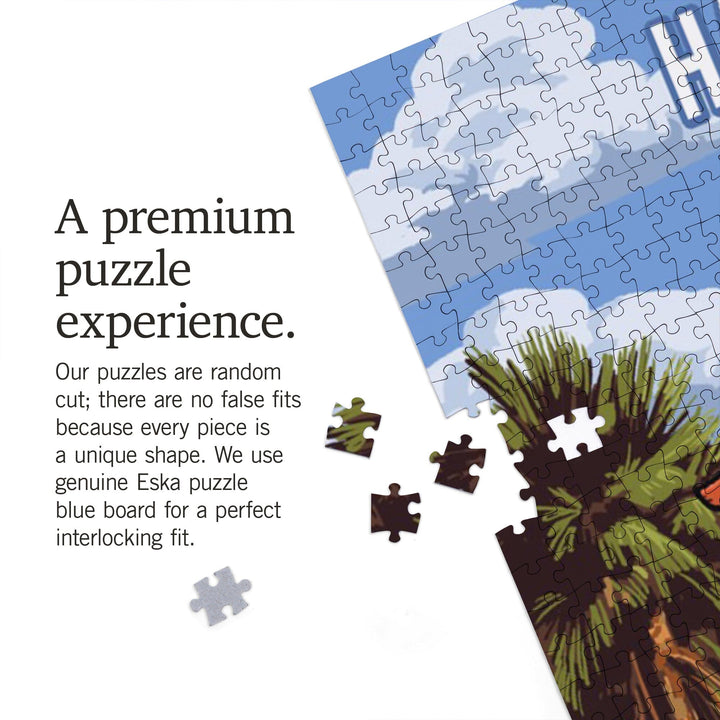 Hawaii, Signpost, Coast Beach with Palms, Jigsaw Puzzle Puzzle Lantern Press 