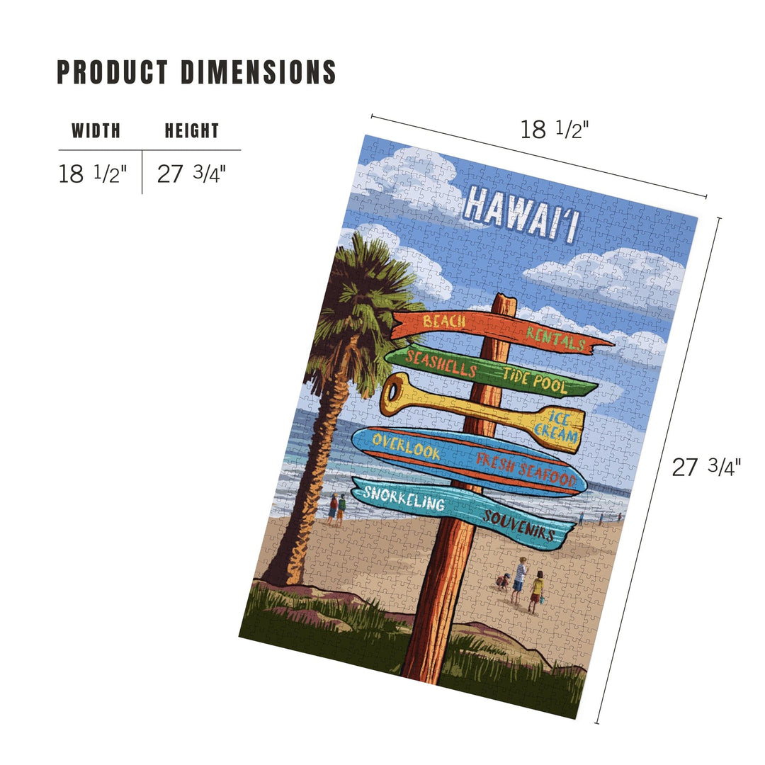 Hawaii, Signpost, Coast Beach with Palms, Jigsaw Puzzle Puzzle Lantern Press 
