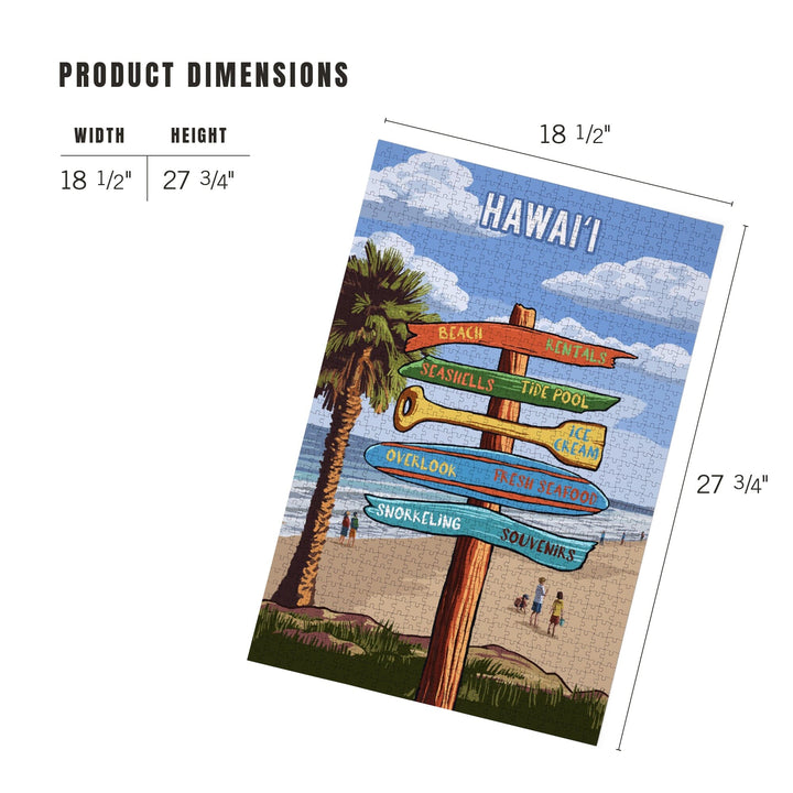 Hawaii, Signpost, Coast Beach with Palms, Jigsaw Puzzle Puzzle Lantern Press 
