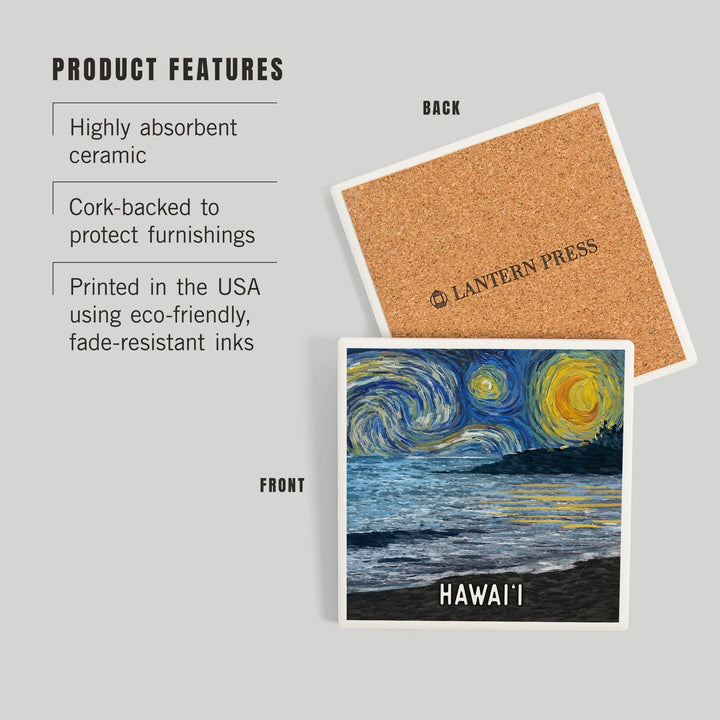 Hawaii, Starry Night, Coastline, Coasters Coasters Lantern Press 