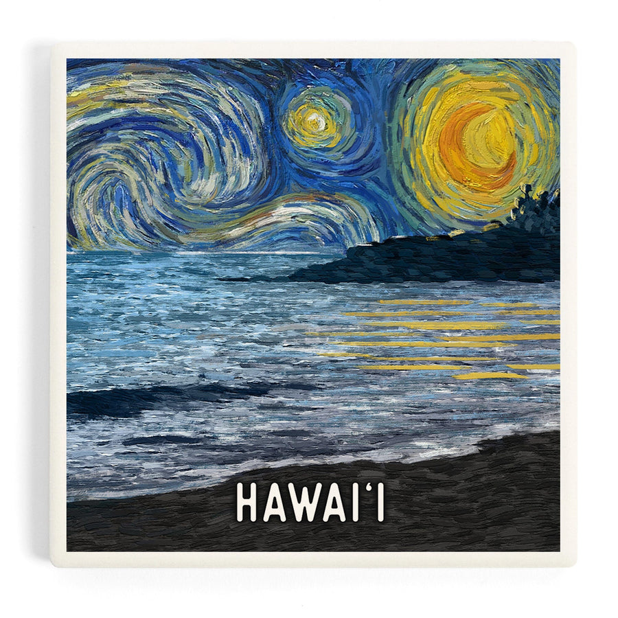 Hawaii, Starry Night, Coastline, Coasters Coasters Lantern Press 