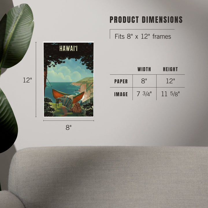 Hawai‘i, Today's Office, Coastal Series, Hammock on Beach, Art & Giclee Prints Art Lantern Press 