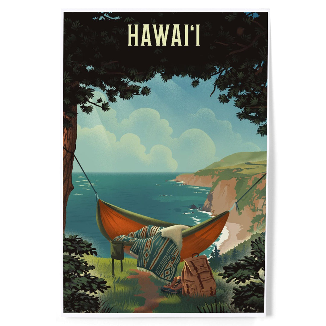 Hawai‘i, Today's Office, Coastal Series, Hammock on Beach, Art & Giclee Prints Art Lantern Press 