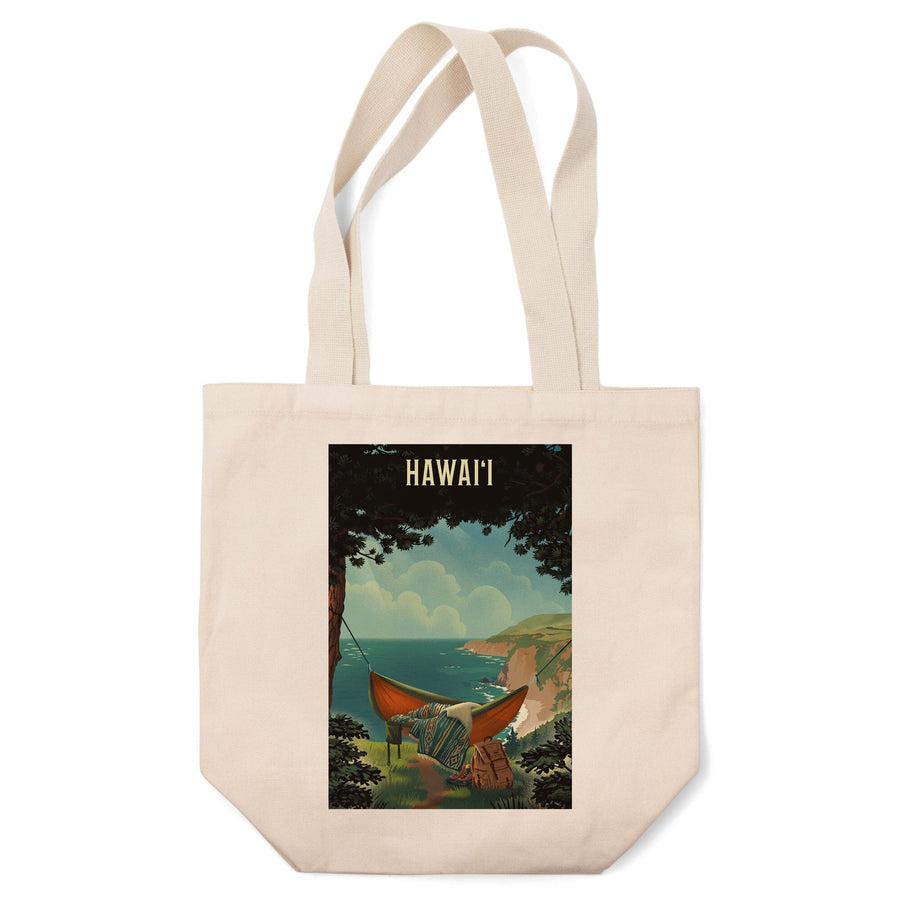 Hawai‘i, Today's Office, Coastal Series, Hammock on Beach, Tote Bag Totes Lantern Press 