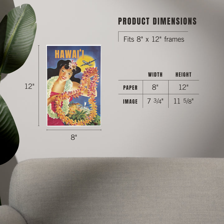Hawaii, Vintage Beach and Lei, Art & Giclee Prints Art Lantern Press 