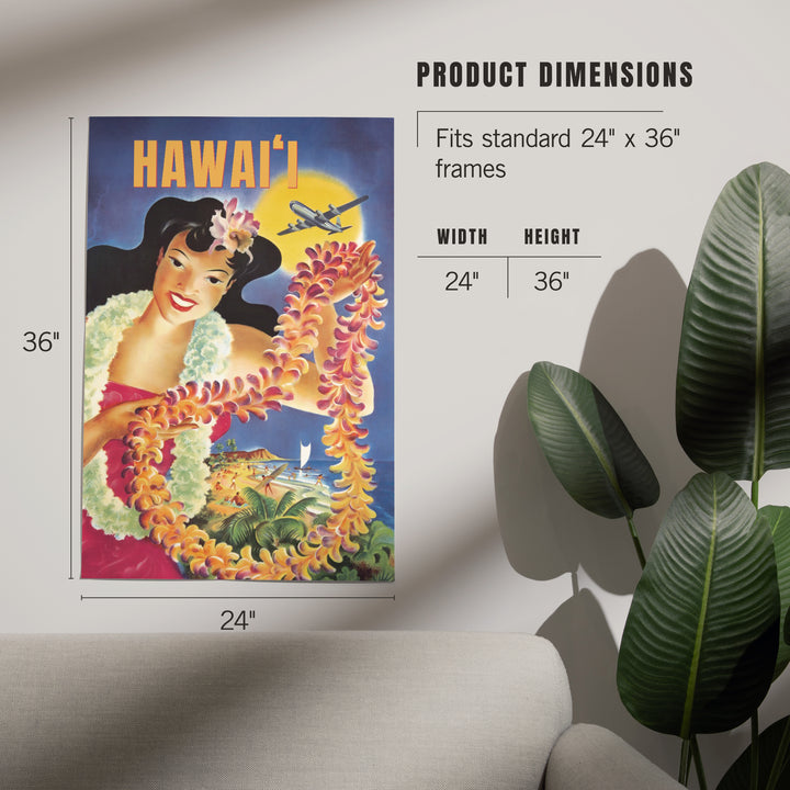 Hawaii, Vintage Beach and Lei, Art & Giclee Prints Art Lantern Press 