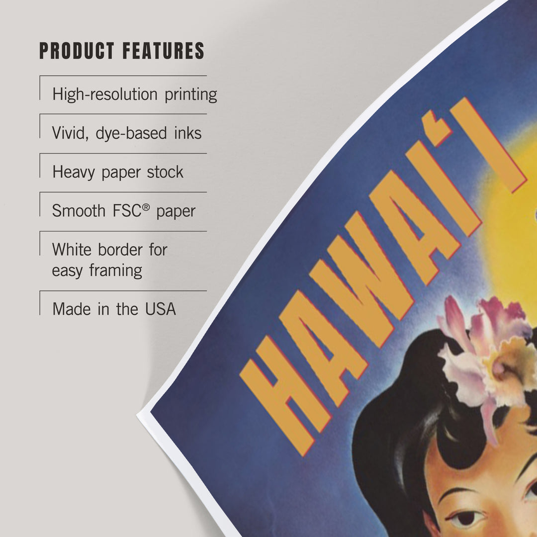 Hawaii, Vintage Beach and Lei, Art & Giclee Prints Art Lantern Press 