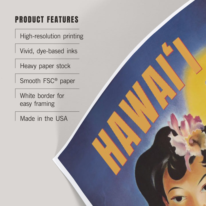 Hawaii, Vintage Beach and Lei, Art & Giclee Prints Art Lantern Press 