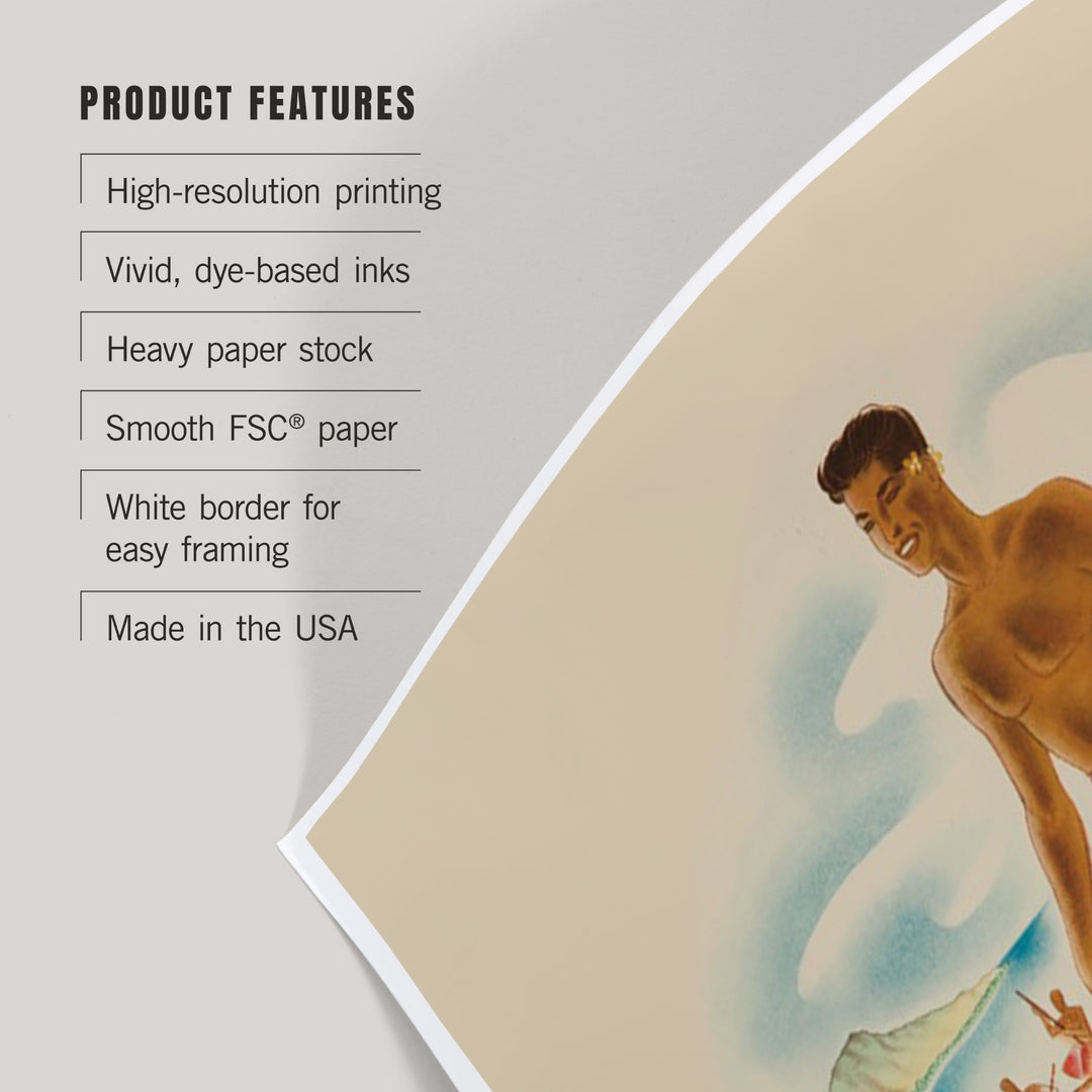 Hawaii, Vintage Surfer, Art & Giclee Prints Art Lantern Press 
