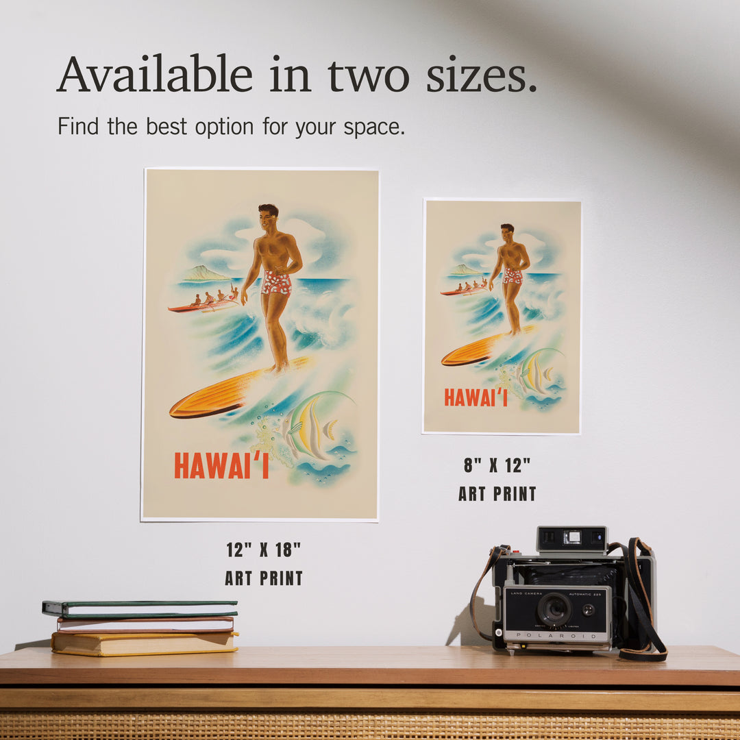 Hawaii, Vintage Surfer, Art & Giclee Prints Art Lantern Press 
