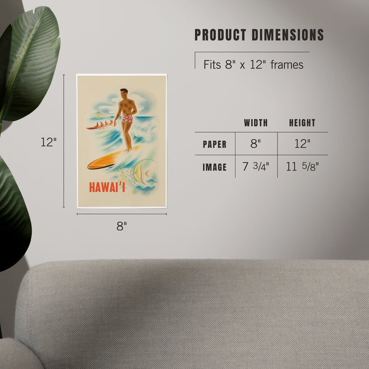 Hawaii, Vintage Surfer, Art & Giclee Prints Art Lantern Press 