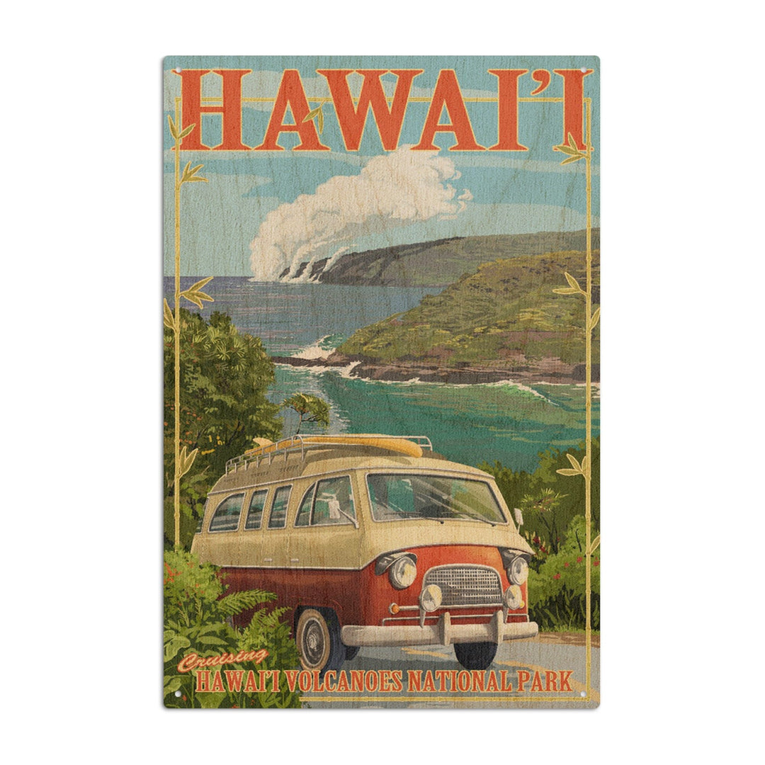 Hawaii Volcanoes National Park, Hawaii, Camper Van, Lantern Press Artwork, Wood Signs and Postcards Wood Lantern Press 10 x 15 Wood Sign 